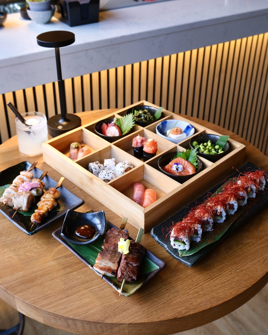 Salmon & Tuna Bento Box, Yakitori & Spicy Tuna Roll